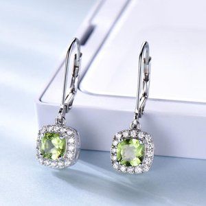 CUSHION PERIDOT GREEN CUBIC ZIRCONIA EARRINGS